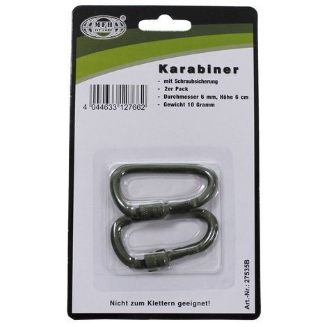 Карабины алюминиевые, MFH Carabiner, 6 мм х 6 см, Olive 27535B фото
