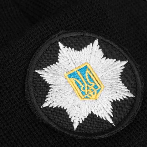 Шапка &laquo;Полиция&raquo; вязаная на флисе с отворотом Чёрная 61123902 фото
