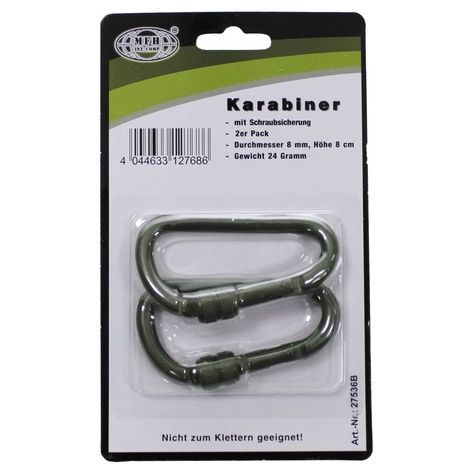 Карабины алюминиевые, MFH Carabiner, 8 мм х 8 см, Olive 27536B фото